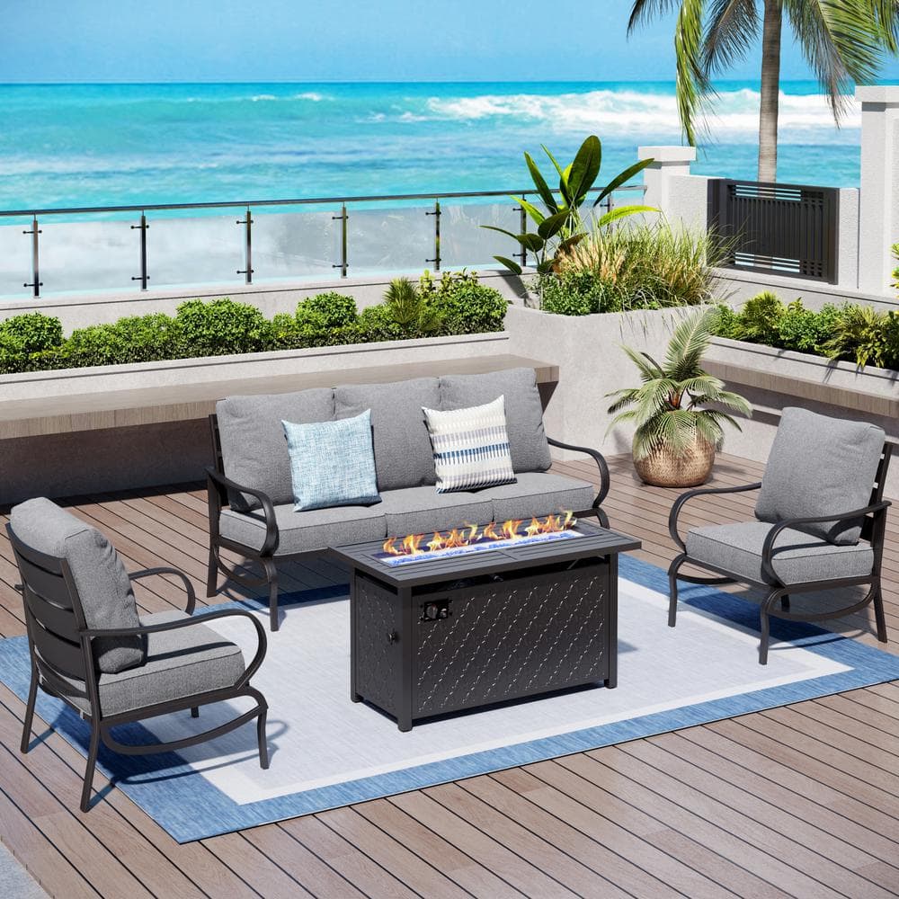 5 Seat 4-Piece Metal Outdoor Patio Conversation Set with Gray Cushions and Rectangular Fire Pit Table price history on PriceWatchPro