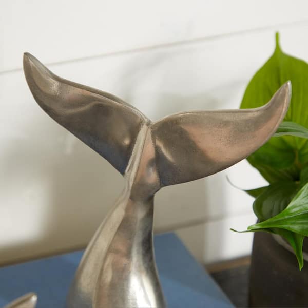 Litton Lane Silver Aluminum Whale Sculpture (Set of 2) 68870 - The Home  Depot