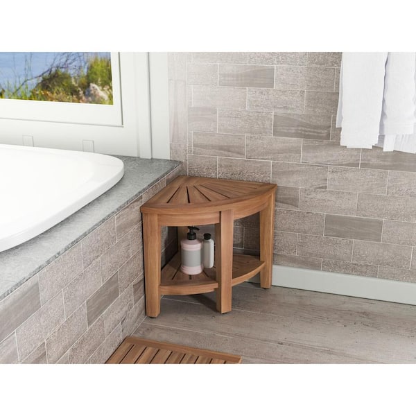 Kai™ Corner Teak Shower Shelf - Teak Bathroom Solutions! I AquaTeak