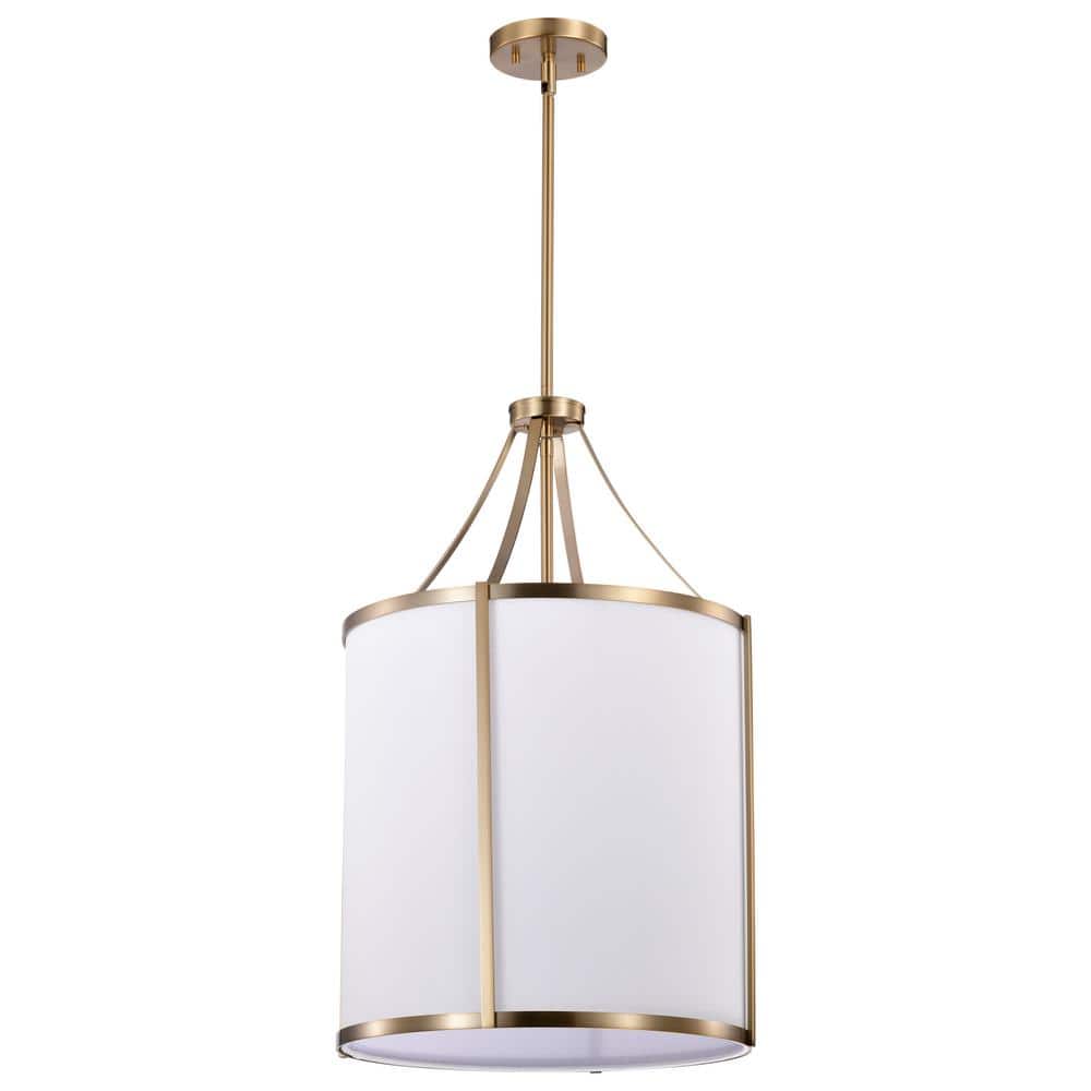 Easton 300-Watt 3-Light Burnished Brass Shaded Pendant Light with White Linen Shade, No Bulbs Included price history on PriceWatchPro