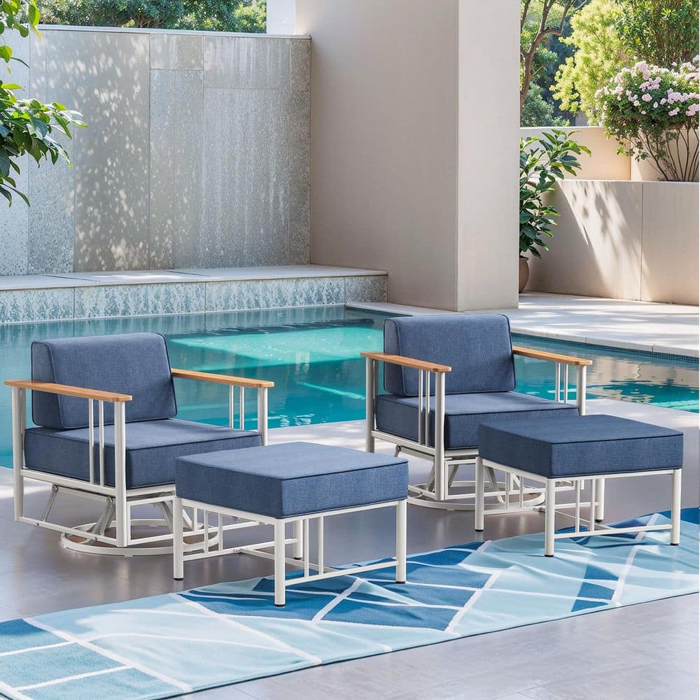 BoulderSeat White Metal Patio Conversation Set with 6 In. Thick Olefin Blue Cushions Patio Swivel Chairs (4-Piece) price history on PriceWatchPro