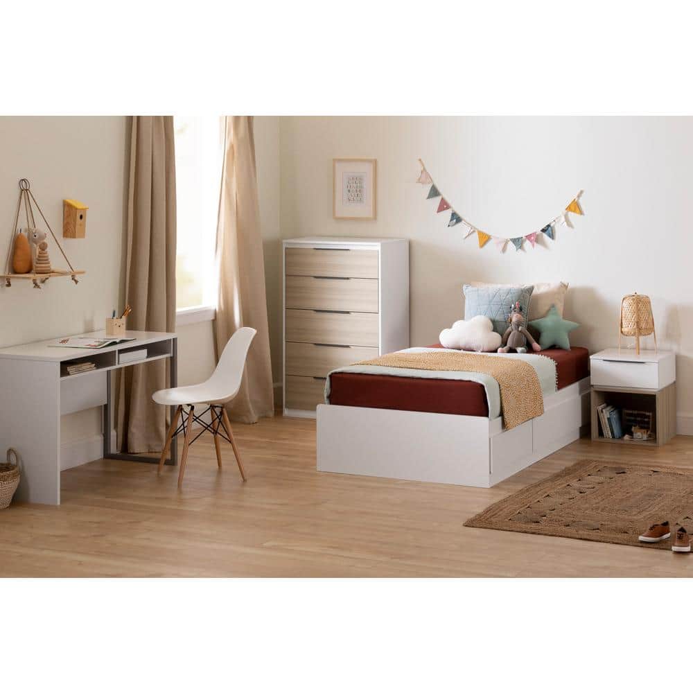 Pure White Twin Wood Platform Bed with 3 Drawers