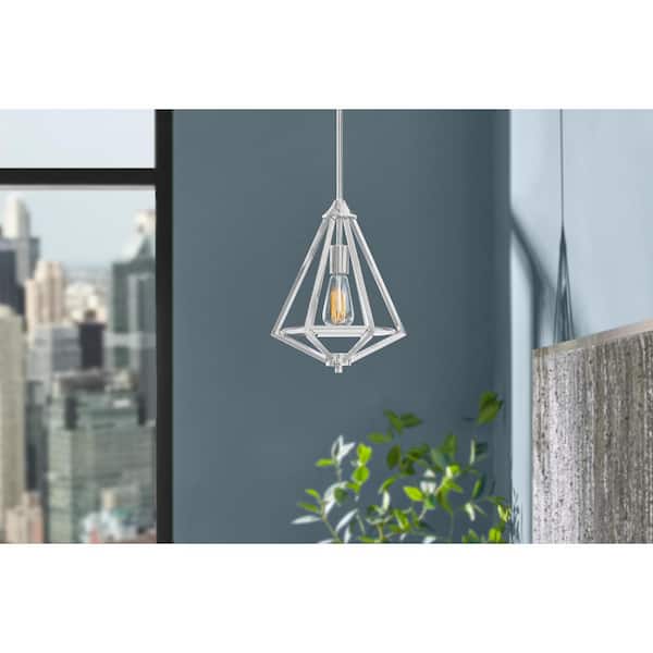 Hubley 1-Light Triangular Polished Chrome Mini Pendant Light Fixture with Metal Cage Shade