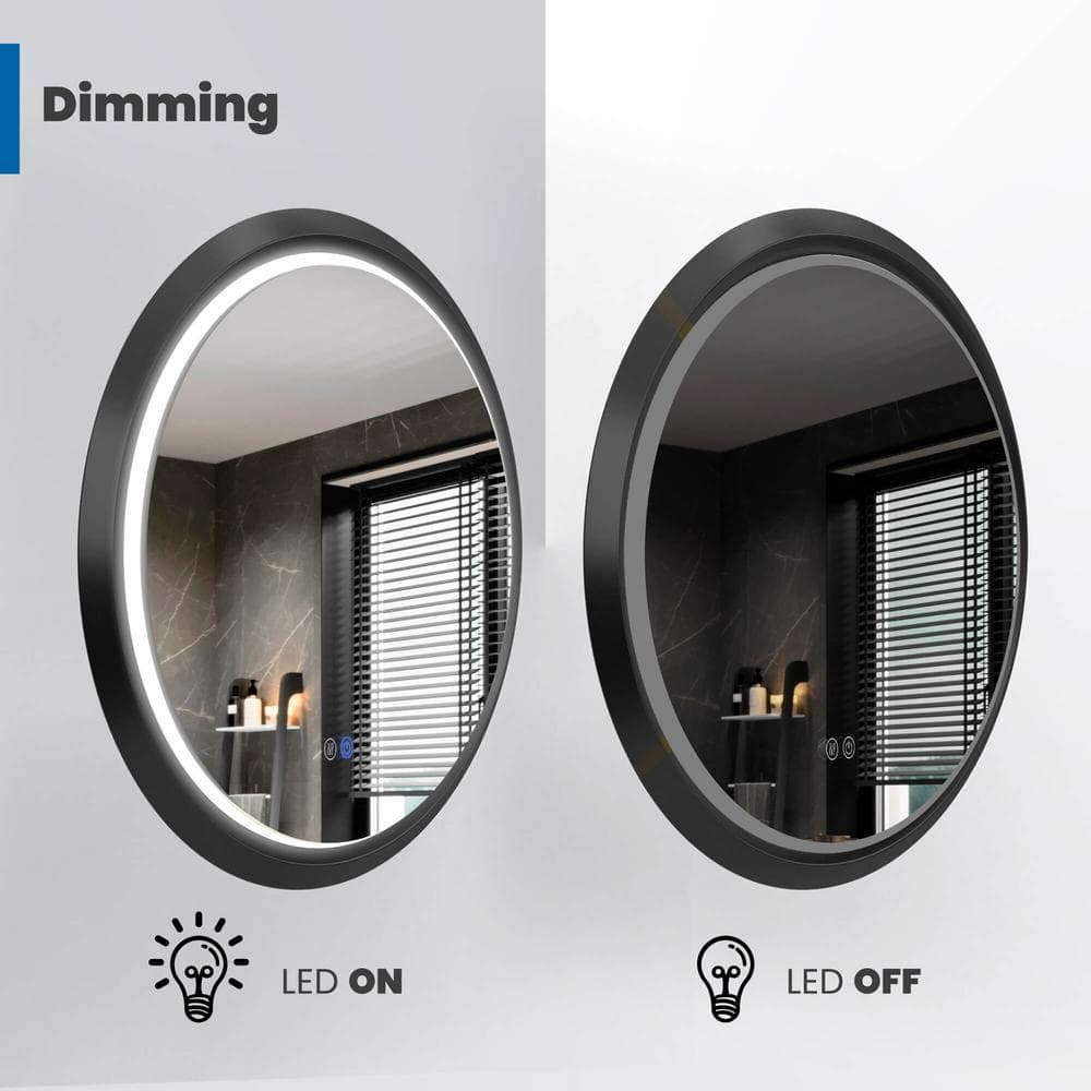36 Inch Round Black LED Bathroom Vanity Mirror with Anti-Fog