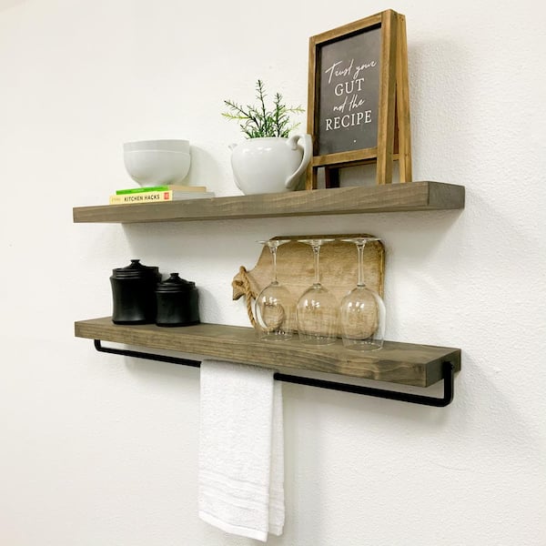 Floating Shelves for Bathroom Wall Shelf with Towel Bar and 5 Hooks Ru –  TreeLen