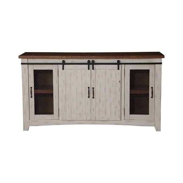 Benjara 65 in. White and Brown Wood TV Stand Fits TVs up to 60 in. with Metal Frame
