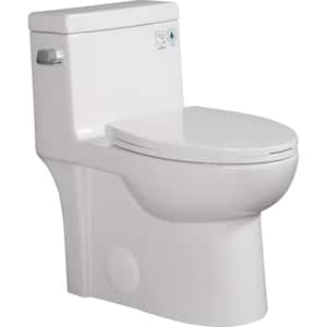 Power Flush 1-Piece 1.28 GPF Single Flush Elongated Toilet in Gloss White, Slow-Close Seat Included