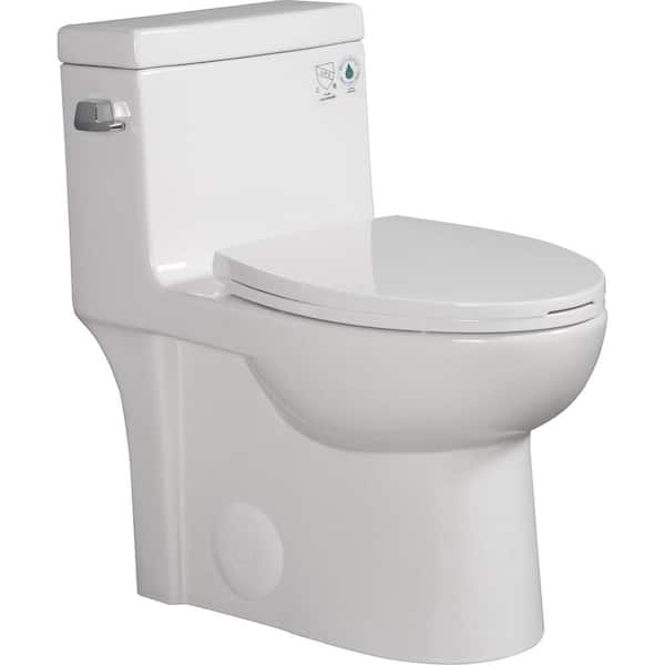 EAKYHOM Power Flush 1-Piece 1.28 GPF Single Flush Elongated Toilet in Gloss White, Slow-Close Seat Included