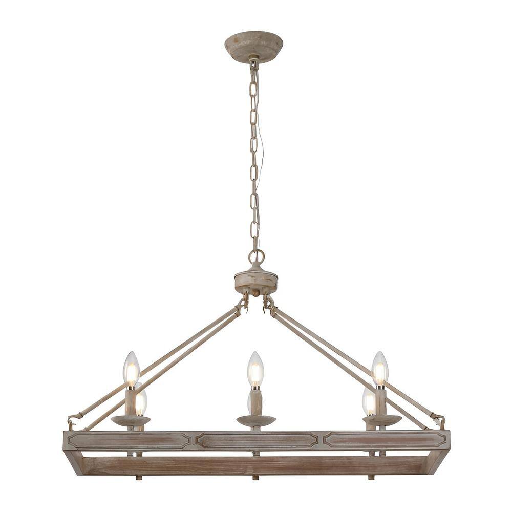 Luxoros 6-Light Ivory Chandelier Square Rectangle Medieval Pendant for Kitc