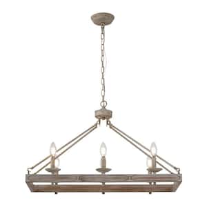 Luxoros 6-Light Ivory Chandelier Square Rectangle Medieval Pendant for Kitchen Islands