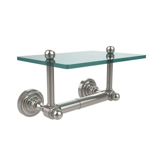 Allied Brass Dottingham Collection Double Post Toilet Paper Holder with Glass Shelf in Polished Nickel