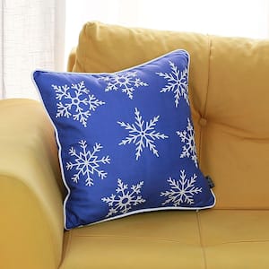 Christmas Snowflakes Decorative Single Throw Pillow 18 in. x 18 in. Blue and White Square for Couch, Bedding