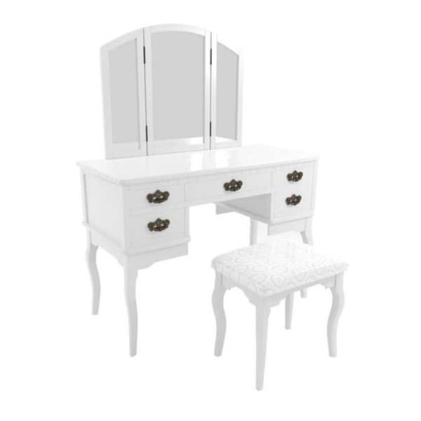 William S Home Furnishing Ashland White, Vanity With Mirror And Stool Home Depot