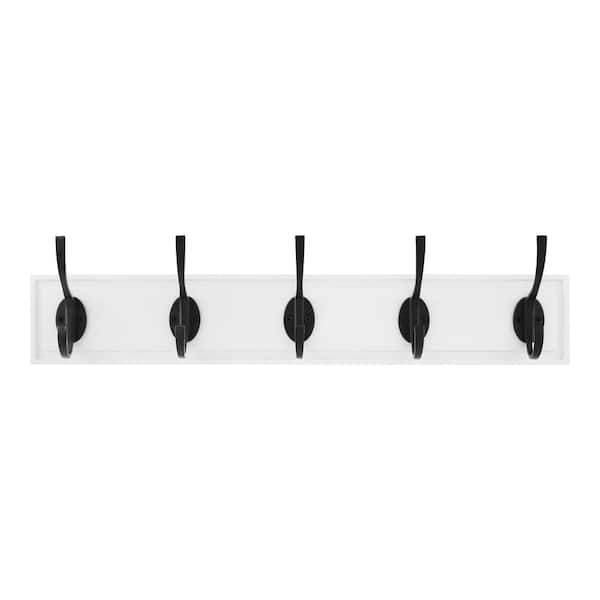 Home Decorators Collection Snap Install 27 in. White Hook Rack with 5 Matte Black Hooks