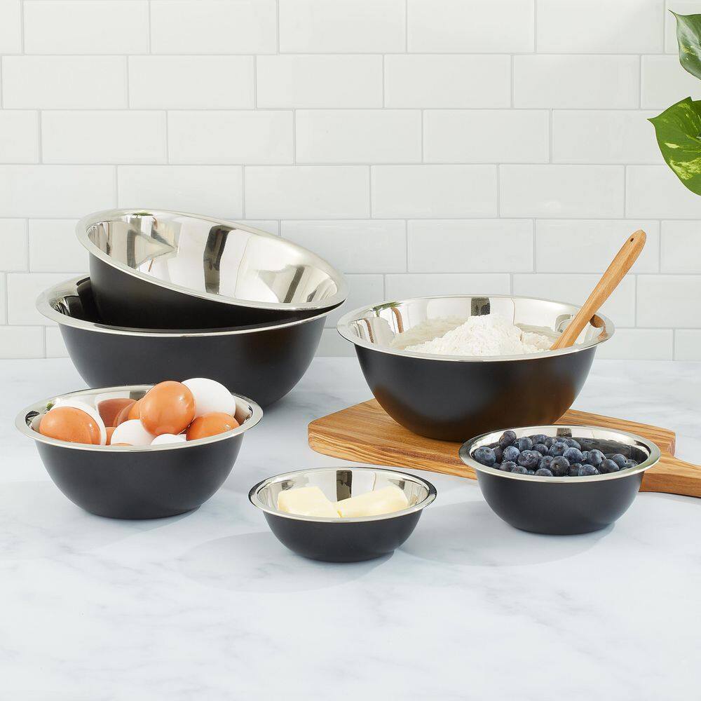 JoyJolt Stainless Steel Mixing Bowl Set - 6 Piece Nesting Bowls, 5qt to 0.5qt, Black, Perfect for Dough, Batter & Baking - Thumbnail 2