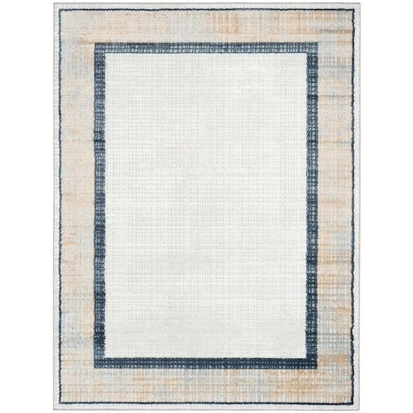 Dekor 4 ft. x 6 ft. Grey Navy Abstract Contemporary Area Rug