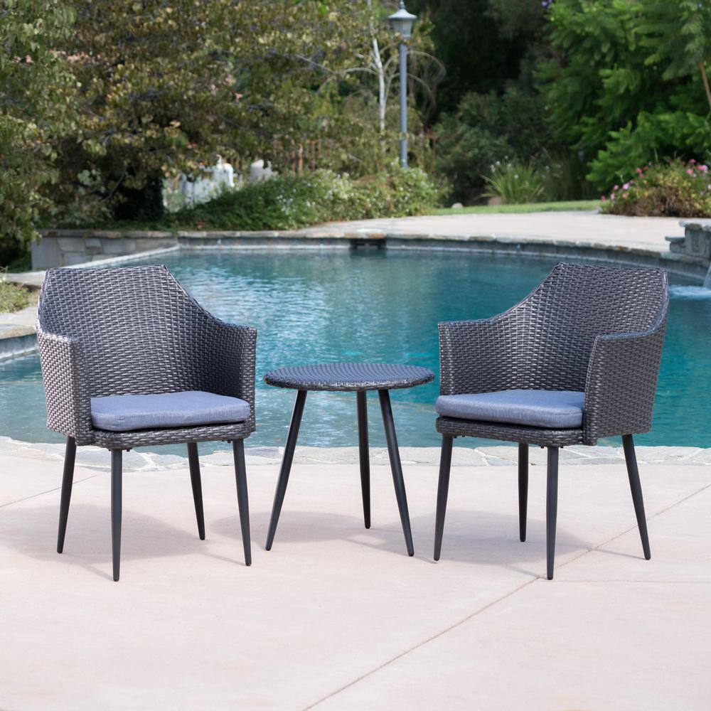 3-Piece Wicker Outdoor Patio Conversation Seating Set with Blue Cushions and Side Table for Patio, Garden and Backyard price history on PriceWatchPro