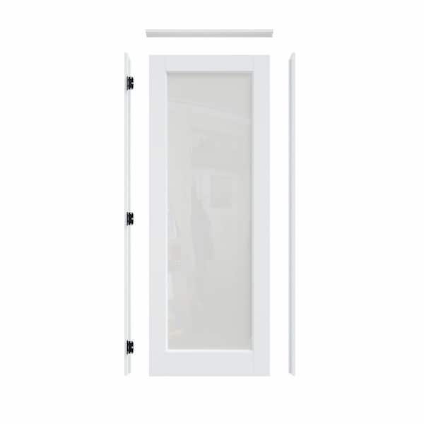 28 in. x 80 in. 1-Lite Frosted Glass Right-Hand White Solid Core Assembly Required Single Interior Door with Frame Set