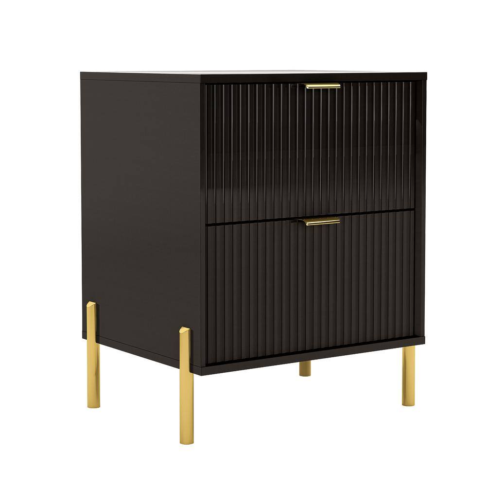 Festivo Black and Gold 2-Drawer Nightstands Set