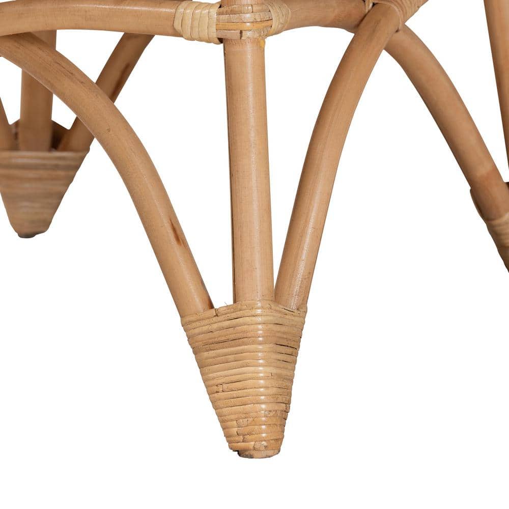 Elani 31" Natural Brown Round Rattan and Wood Coffee Table