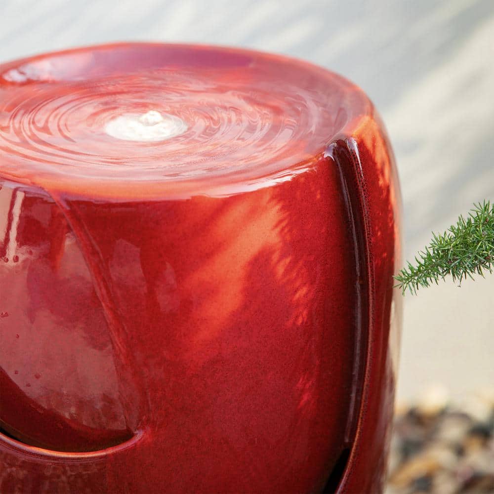 21.25" Red Ceramic Pot Fountain with LED Light
