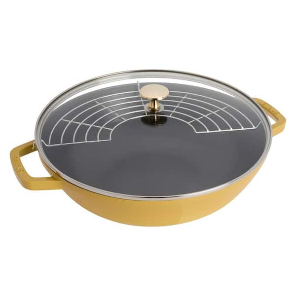 Staub Cast Iron Perfect Pan, 14 in. Wok, 4.5 qt. Serves 4-5, Made in France, Citron