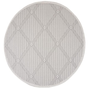 Bermuda Cream/Gray 5 ft. x 5 ft. Round Machine Washable Geometric Border Indoor/Outdoor Area Rug