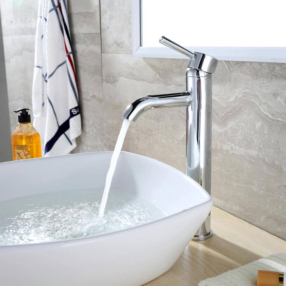 Chrome Single Handle Vessel Bathroom Faucet with Drain