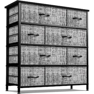 8-Drawer Gray Black Dresser Steel Frame Wood Top Easy Pull Fabric Bins 11.5 in. L x 34 in. W x 36 in. H