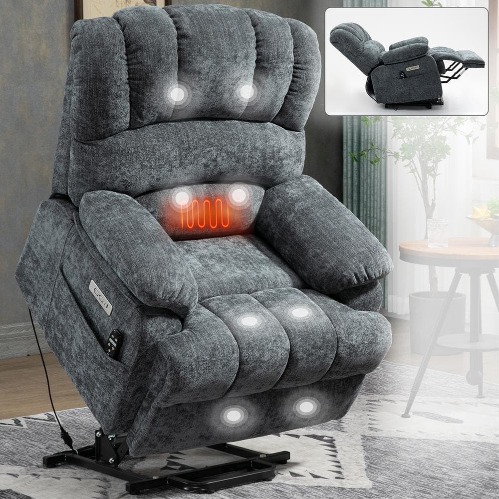 Blue Gray Chenille Power Lift Recliner Chair with 8-Point Vibration Massage and Lumbar Heating price history on PriceWatchPro