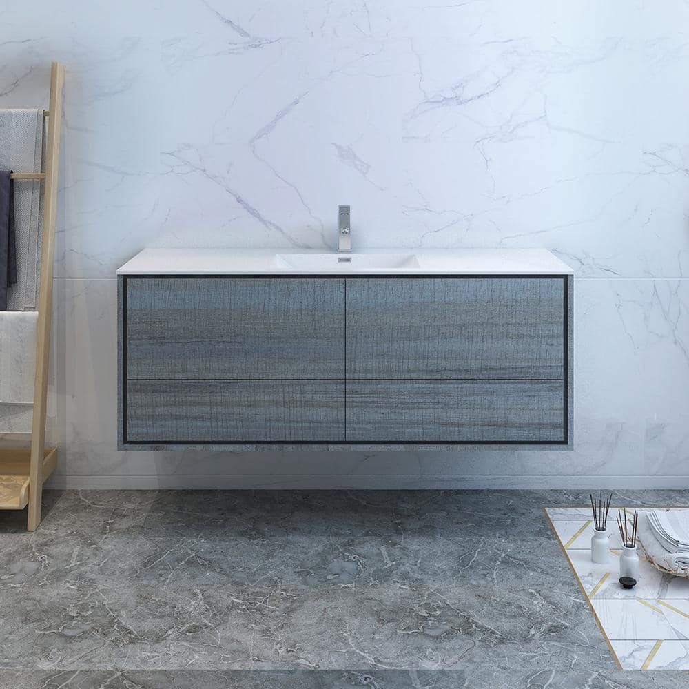 Ocean Gray 60" Wall-Mounted Single Basin Vanity with Acrylic Top