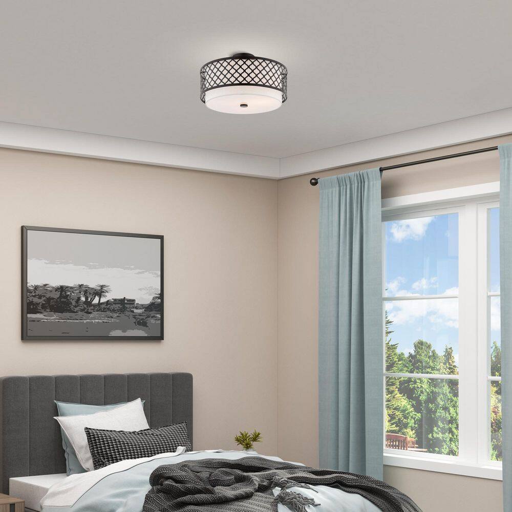 Arabesque English Bronze Drum Semi-Flush Mount Light