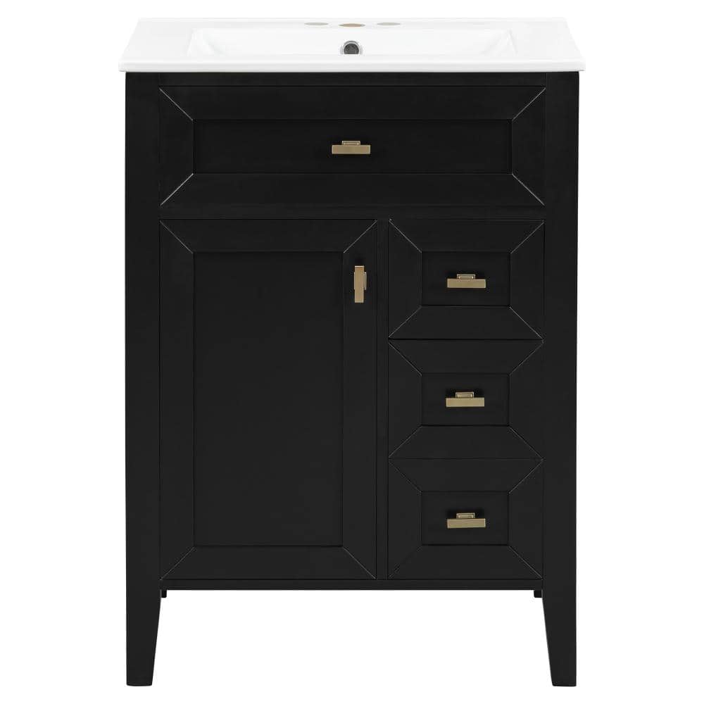 24 in. W Single Sink Freestanding Bath Vanity in Black with White Ceramic Top Unassembled price history on PriceWatchPro