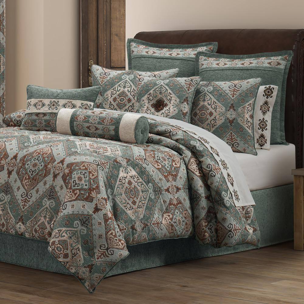 King Size Blue and Taupe Jacquard Comforter Set