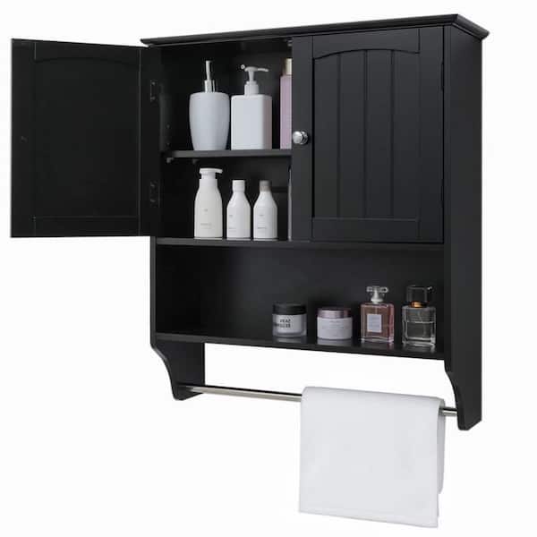 OFY ONLY FOR YOU No-Drill Bathroom Storage Shelf, Adhesive Bathroom Shelves  Bathroom Wall Shelf Storage Simple Shower Organizer with Towel Bar (Black