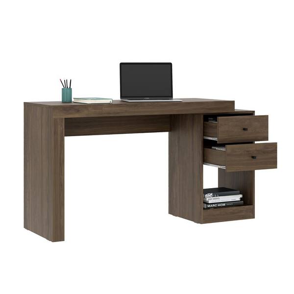 Welwick Designs 46 Fluted Drawer Composite Writing Desk - Dark Walnut/Solid Black