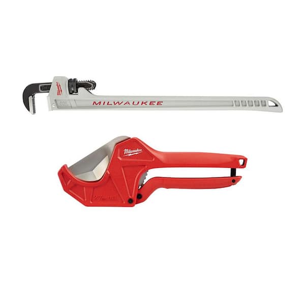Milwaukee 2-3/8 in. Ratcheting PVC Pipe Cutter with 10 in. Aluminum Pipe Wrench with POWERLENGTH Handle (2-PC)