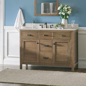 Stanhope 49 in. W x 22 in. D Reclaimed Oak Single Vanity with Crystal White Engineered Stone Vanity Top and White Sink