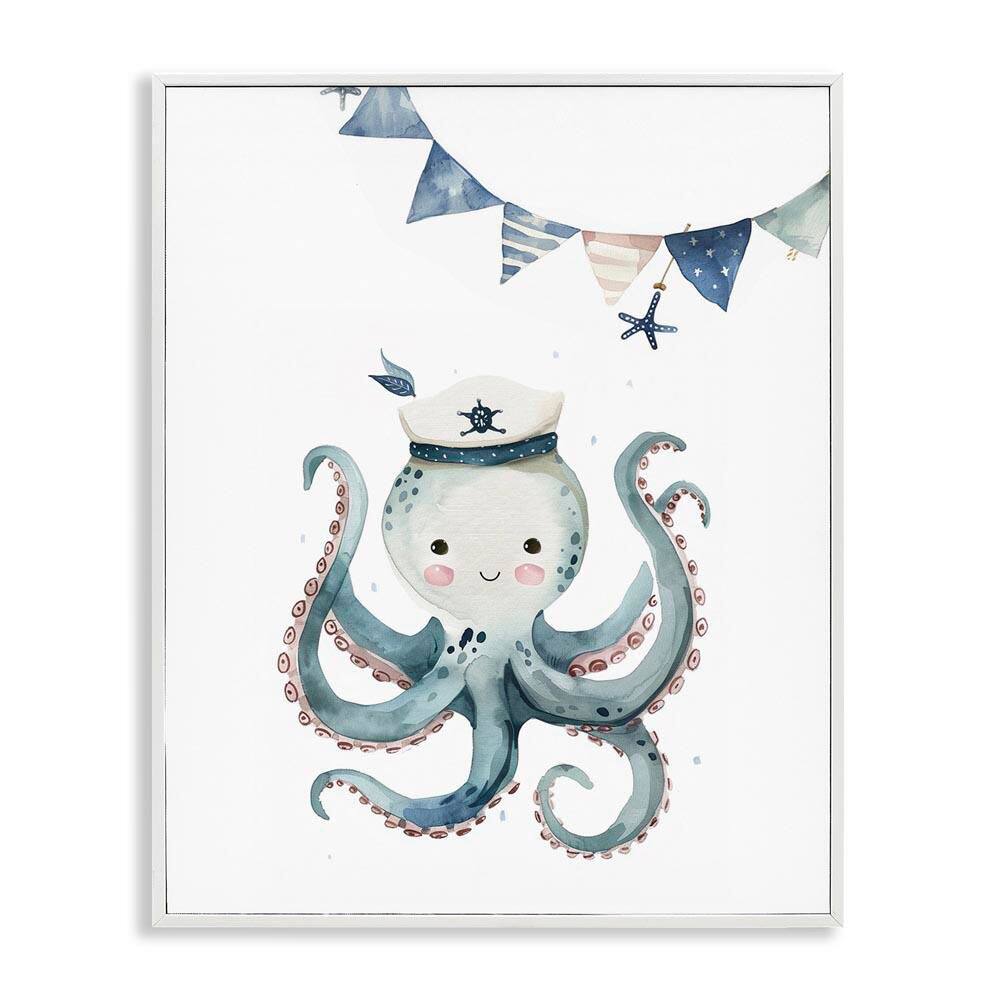 Cute Octopus Sailor by LSR Design Studio White Framed Animal Giclee Art Print 14 in. x 11 in. price history on PriceWatchPro
