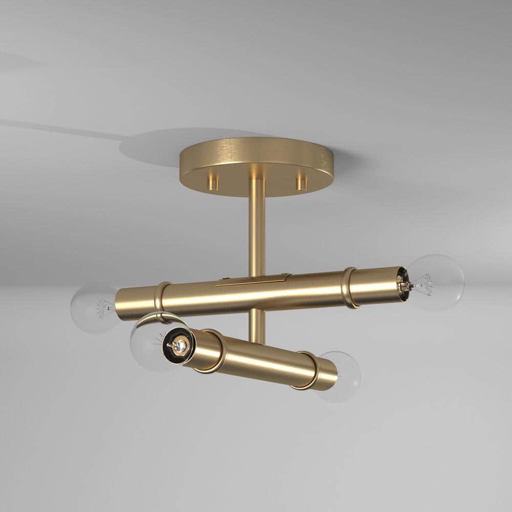 Emmett Mid-Century Modern 12" Semi-Flush Mount in Old Satin Brass