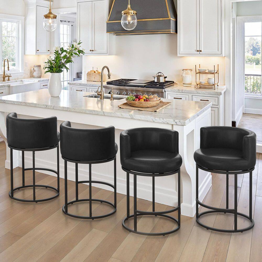 26 in. Black Modern Faux Leather Low Back Swivel Barstools Metal Frame Counter Height Bar Stools (Set of 4) price history on PriceWatchPro