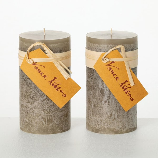 Vance Kitira 6 in. Desert Taupe Pillar Candles - Set of 2