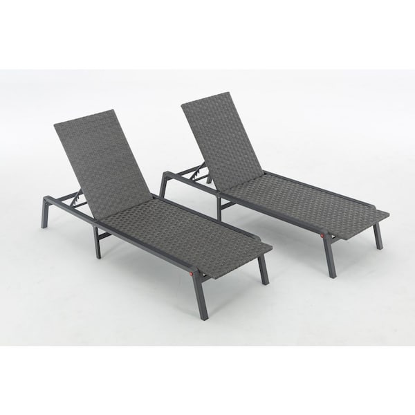 AUTMOON Outdoor Wicker Adjustable Chaise Lounge Chair (2-piece)