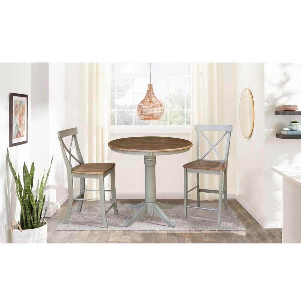 Distressed Hickory and Stone Round Wood Counter Height Table