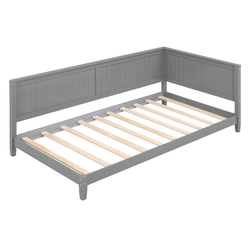 Gray Twin Size Wood Daybed With Armrest and Backrest, Sofa Bed Frame for Kids/Teens/Bedroom/Living Room