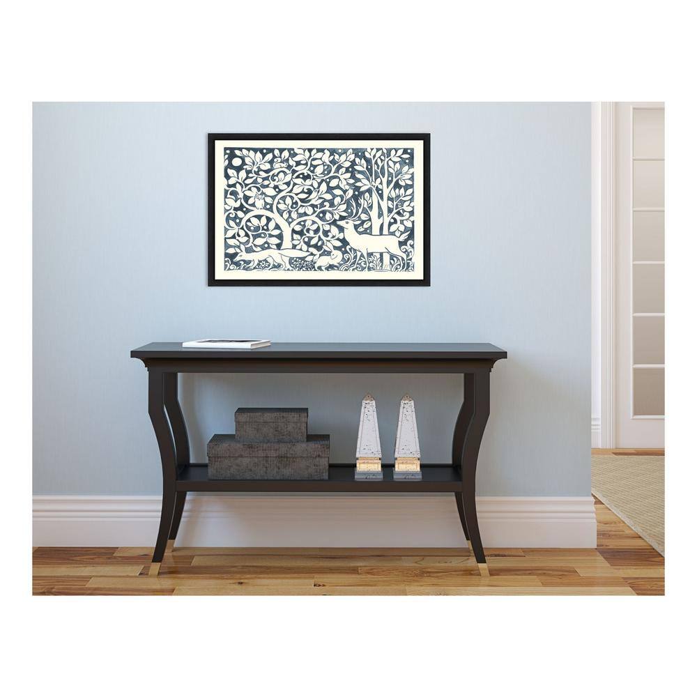 Forest Life IV Navy and White Canvas Art with Black Frame