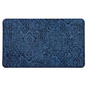 Damask Nouveau Blue 1 ft. 6 in. x 2 ft. 6 in. Kitchen Mat