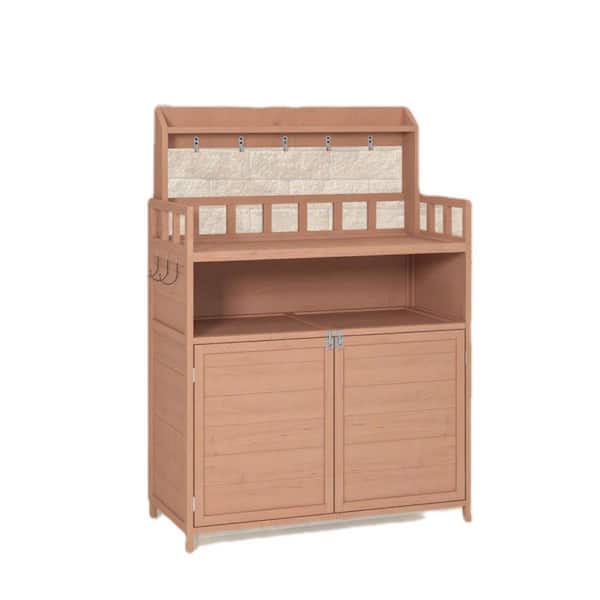 39 in. ch Wooden Outdoor Potting Table Storage Cabinet, Rustic