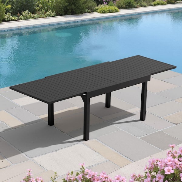 53.1 - 106.2 in. Aluminum Extendable Black Rectangular Outdoor Patio Dining Table Seats 6 - 10