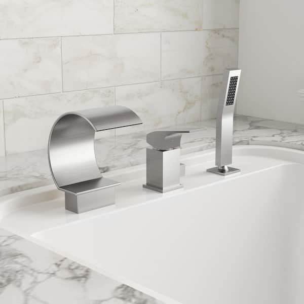 EVERSTEIN Single-Handle Deck-Mount High Arc Roman Tub Faucet in Spot Resist Brushed Nickel (Valve Included)